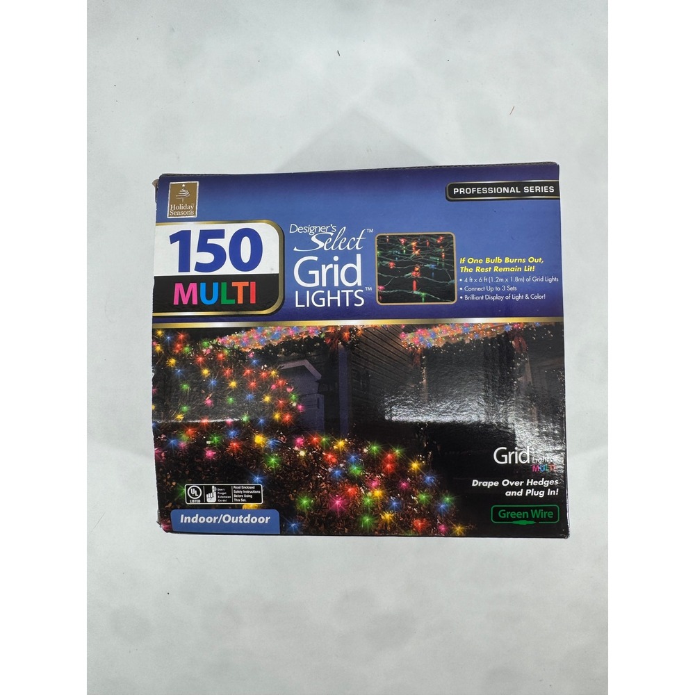 Holiday Seasons 150 Multi Color Grid Net Lights 4x6 Green Wire Indoor Outdoor